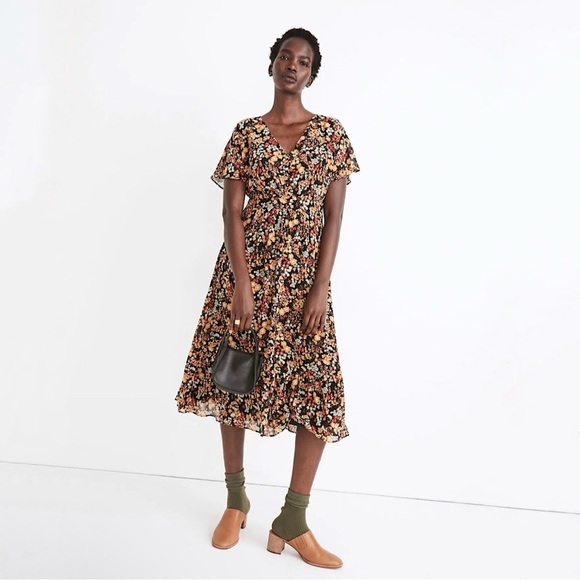 Madewell Dolman Sleeve Ruffle Hem Midi Dress Flower Garden Multicolor 10 Large - Picture 2 of 15